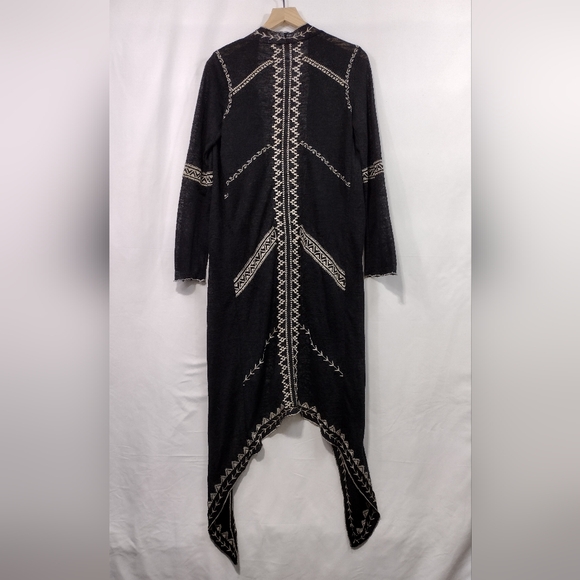 Hot & Delicious Embroidered Long Kimono Women's S Black Cream Boho Retro Beach - Picture 5 of 9